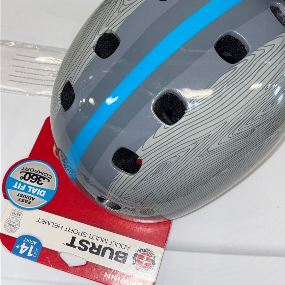 NEW Schwinn Burst Helmet - Gray Shell with Bright Blue Stripe EASY ADJUST - Picture 4 of 6